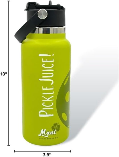 Maui Pickleball Co.™ Pickleball Water Bottle 32oz Insulated Stainless Steel Water Bottle PickleBall Accessories Pickleball Gifts Sip/Swig Lid with Carry Handle