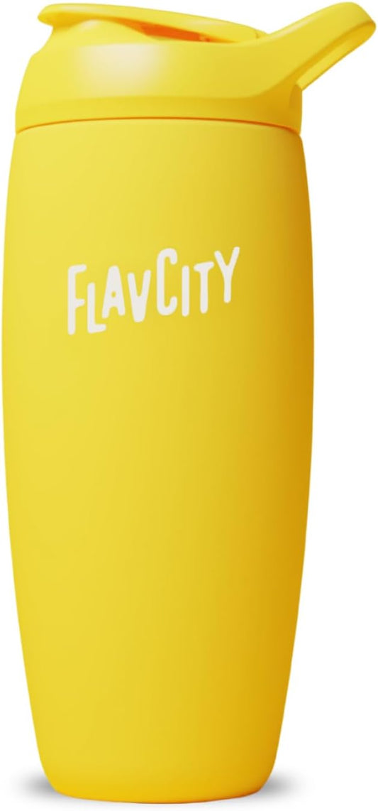 FlavCity 24 oz Stainless Steel Shaker Bottle - Insulated Protein Mixer Cup for On-the-Go Smoothies, Shakes, Electrolytes & Powder Drinks - BPA Free, Snap-Fit Agitator, Leak Resistant (Flamingo)