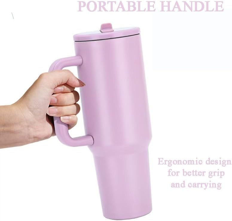 40 oz Tumbler with Handle, 100% Leakproof Insulated Tumbler with Lid and Straw, Stainless Steel Travel Mug, Water Bottle with Flip Straw, Keep Drinks Cold or Hot, Black