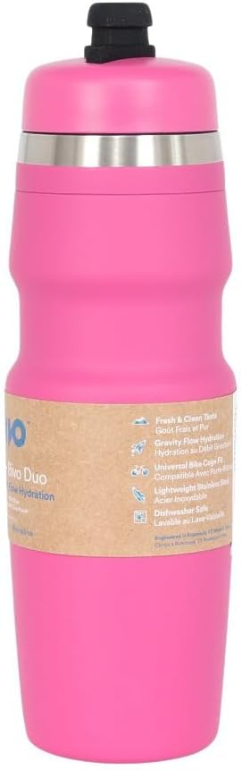Bivo Duo 25oz Non Insulated Stainless Steel Bike Water Bottle - Lightweight for Cycling, Hiking, Sports - No Plastic Taste, Fits Most Cages, Dishwasher Safe - (Raw)