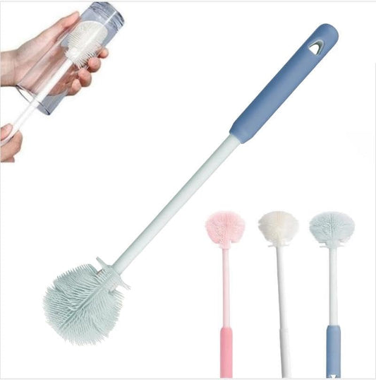 12.4" Silicone Bottle Brush, 3-in-1 Ergonomic Long Handled Cleaning Cup Brush,Water Bottle Cleaner,Deep Cleaning for Baby Bottles,Glassware, Narrow Neck Containers (White)