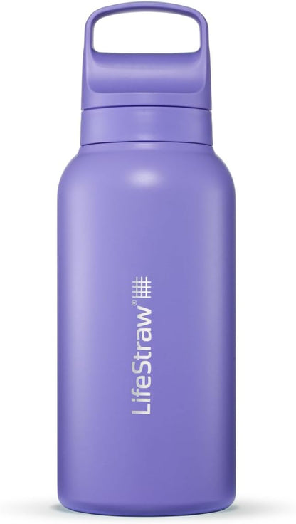 LifeStraw Go Series — Insulated Stainless Steel Water Filter Bottle for Travel and Everyday Use Removes Bacteria, Parasites and Microplastics, Improves Taste, 1L Aegan Sea