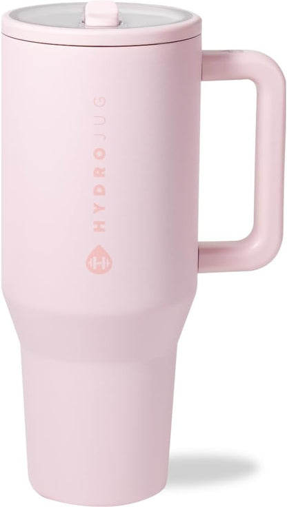 HydroJug Traveler - 40 oz Water Bottle with Handle & Flip Straw - Fits in Cup Holder, Leak Resistant Tumbler-Reusable Insulated Stainless Steel & Rubber Base - Gifts for Women & Men, Light Blue