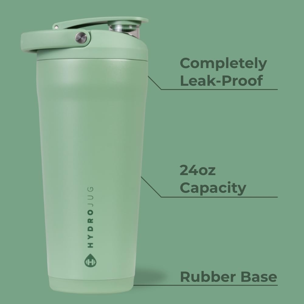 HydroJug 24 oz New Stainless Steel Shaker – Insulated, Leakproof, BPA-Free with Silent Mixing Grate – No Clumps, No Noise – Premium Shaker for Fitness, Sports & Everyday Use, Black