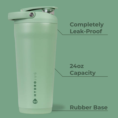 HydroJug 24 oz New Stainless Steel Shaker – Insulated, Leakproof, BPA-Free with Silent Mixing Grate – No Clumps, No Noise – Premium Shaker for Fitness, Sports & Everyday Use, Black