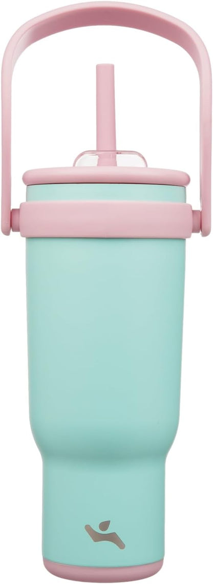 Konokyo 30 oz Tumbler with Side Handle, Insulated Water Bottle with Straw and 2 in 1 Lid, Stainless Steel Cup Travel Coffee Mug for Sports Office Gym,Purple