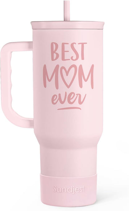 Floral Tumbler with Handle 40oz, Stainless Steel Insulated Tumblers Coffee Travel Mug Cup with Straw, Flower Coffee Cup Gifts for Women Girls, Gift for Her on Christmas Birthday Mothers Day