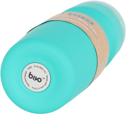 Bivo Trio 21oz Insulated Stainless Steel Bike Water Bottle - for Cycling - Fits Most Cages, Dishwasher Safe - Keeps Drinks Cold 12+ Hours - True Blue