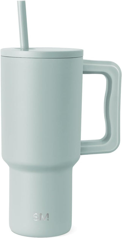 Simple Modern 40 oz Trek Tumbler with Handle and Straw Lid | Cup Holder Friendly Insulated Stainless Steel Travel Mug | Sea Glass Sage - Colors C