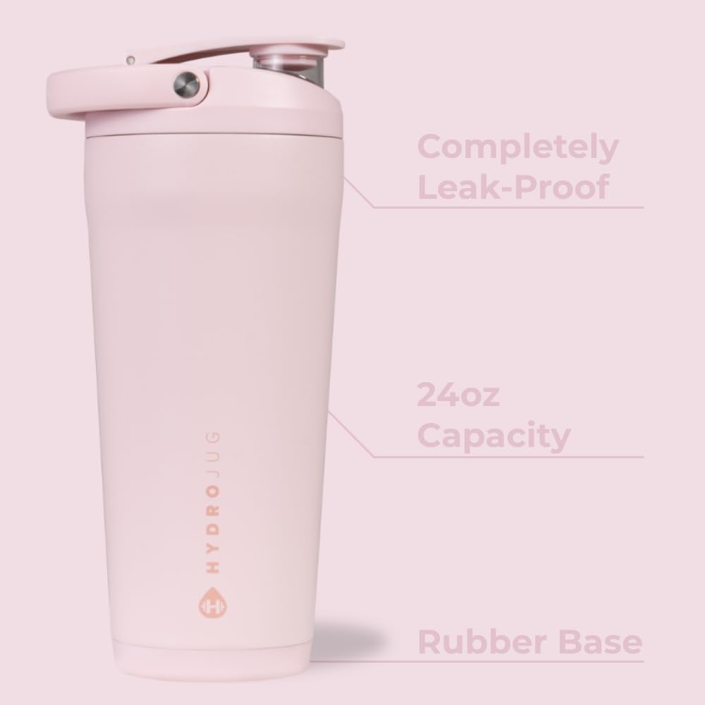 HydroJug 24 oz New Stainless Steel Shaker – Insulated, Leakproof, BPA-Free with Silent Mixing Grate – No Clumps, No Noise – Premium Shaker for Fitness, Sports & Everyday Use, Black