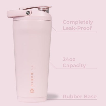 HydroJug 24 oz New Stainless Steel Shaker – Insulated, Leakproof, BPA-Free with Silent Mixing Grate – No Clumps, No Noise – Premium Shaker for Fitness, Sports & Everyday Use, Black