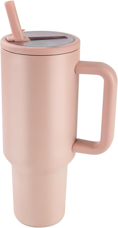 40 oz Insulated Tumbler with Handle,Flip Straw,Lid & Rubber Base Stainless Steel Water Bottle - Leak Proof Vacuum Insulated Mug BPA Free Reusable Travel Cup Gifts for Women/Men (light blue)