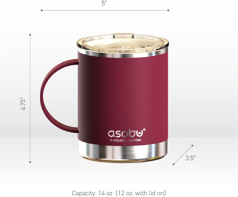 asobu Ultimate Ceramic Travel Mug, 12oz Insulated Stainless Steel Coffee Cup with Handle & Splash-Resistant Lid, Ceramic Lined for Pure Taste, BPA-Free, Double-Wall Vacuum for Hot Drinks
