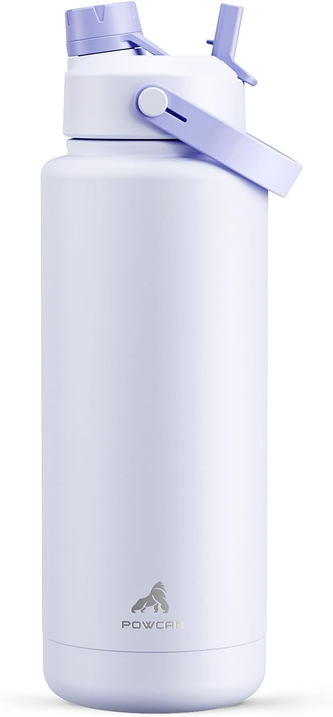 POWCAN 26 oz Insulated Water Bottle with 2-in-1 Straw and Spout Lid, Keep Cold 24H, Leak-Proof, Fits in Car Cup Holder, Stainless Steel Water Bottle for Sports, Travel, and School (Mint)