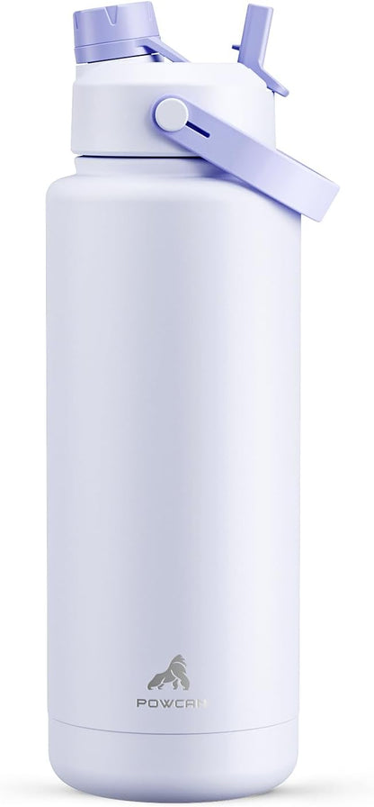 POWCAN 26 oz Insulated Water Bottle with 2-in-1 Straw and Spout Lid, Keep Cold 24H, Leak-Proof, Fits in Car Cup Holder, Stainless Steel Water Bottle for Sports, Travel, and School (Mint)
