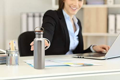 Bambaw 24 oz Stainless Steel Water Bottle, Insulated Metal Water Bottle Wide Mouth, Great for Hiking & Travel, With Handle Easy to Carry, Rust-Resistant & Durable (Aegean Blue)