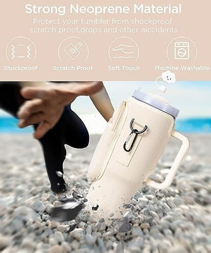 dabria Water Bottle Carrier Bag with Phone Pocket for Stanley 40/30 oz Tumbler Neoprene Water Bottle Holder Pouch with Adjustable Strap Bollus with Straw Cover for Stanley Cup Accessories