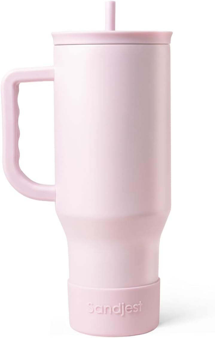 Floral Tumbler with Handle 40oz, Stainless Steel Insulated Tumblers Coffee Travel Mug Cup with Straw, Flower Coffee Cup Gifts for Women Girls, Gift for Her on Christmas Birthday Mothers Day