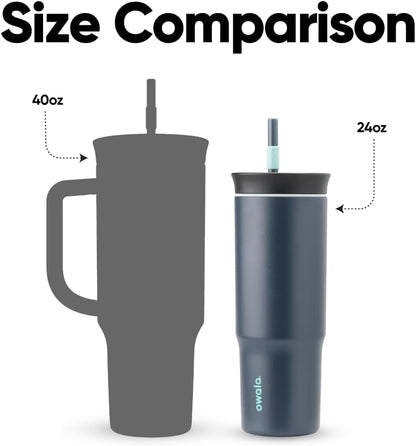 Owala Stainless Steel Triple Layer Insulated Travel Tumbler with Spill Resistant Lid and Straw, BPA Free, 24 oz, Grey/Blue (The Great Blue)
