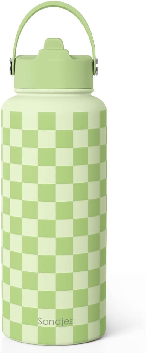 SANDJEST Pickleball Gift for Women, Water Bottle Stainless Steel 32oz with Lid & Straw, Sport Insulated Bottles Gifts for Girls Friends Teens Birthday Christmas