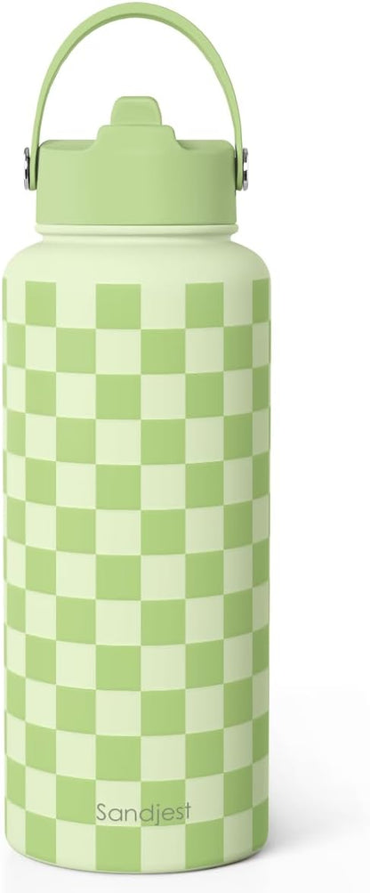 SANDJEST Pickleball Gift for Women, Water Bottle Stainless Steel 32oz with Lid & Straw, Sport Insulated Bottles Gifts for Girls Friends Teens Birthday Christmas