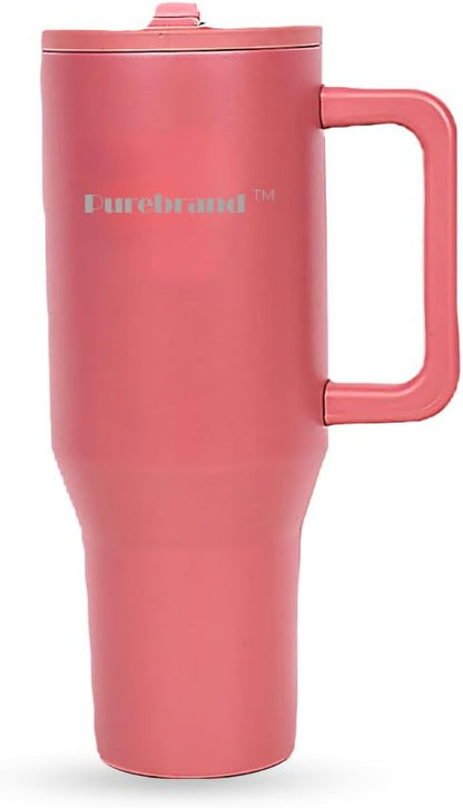 40 oz Tumbler. 100% Leak-Proof Splash-Proof Spill-Proof Lid with Handle and Flip Straw. Double Wall Vacuum Insulated Stainless Steel for Hydration at Home Office Car Gym and Playgrounds (Pink Sand)