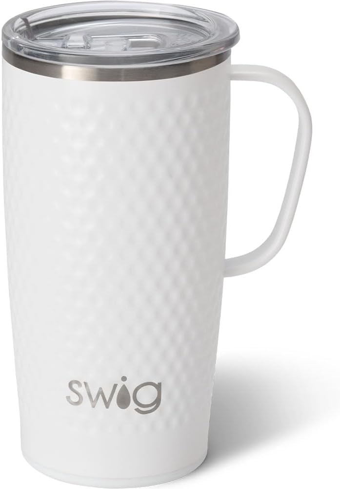 Swig Life 18oz Travel Mug, Insulated Tumbler with Handle and Lid, Cup Holder Friendly, Dishwasher Safe, Stainless Steel, Travel Coffee Cup (Honey Meadow)