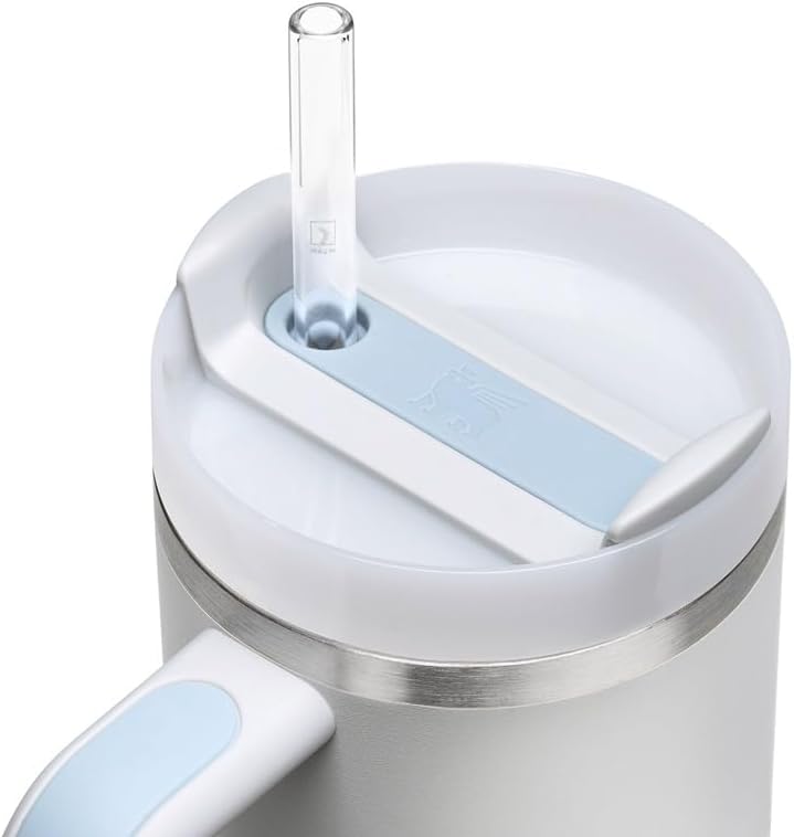 Halm Glass Straws - 6 Long 12 inch Bent Stanley Cup Replacement Drinking Straws + Plastic-Free Cleaning Brush - Perfect for Bottles & Quencher - Made in Germany - Dishwasher Safe - Eco-Friendly