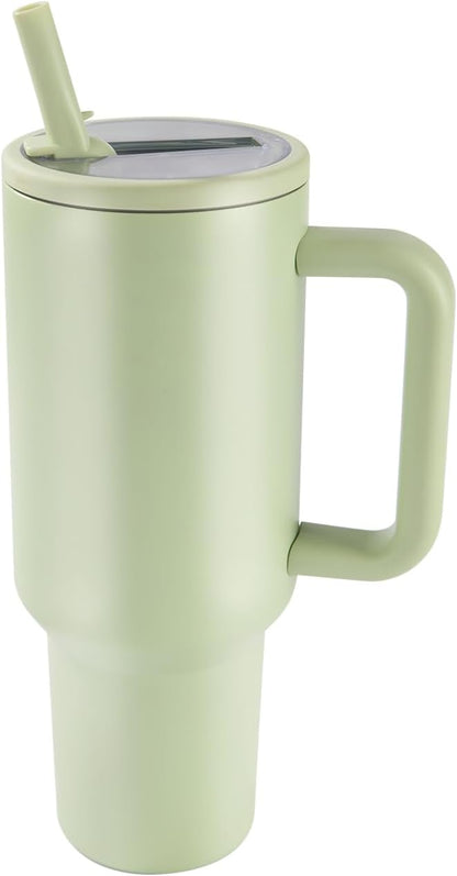 40 oz Insulated Tumbler with Handle,Flip Straw,Lid & Rubber Base Stainless Steel Water Bottle - Leak Proof Vacuum Insulated Mug BPA Free Reusable Travel Cup Gifts for Women/Men (light blue)