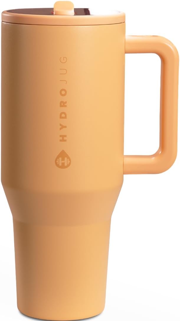 HydroJug Traveler - 40 oz Water Bottle with Handle & Flip Straw - Fits in Cup Holder, Leak Resistant Tumbler-Reusable Insulated Stainless Steel & Rubber Base - Gifts for Women & Men, Light Blue