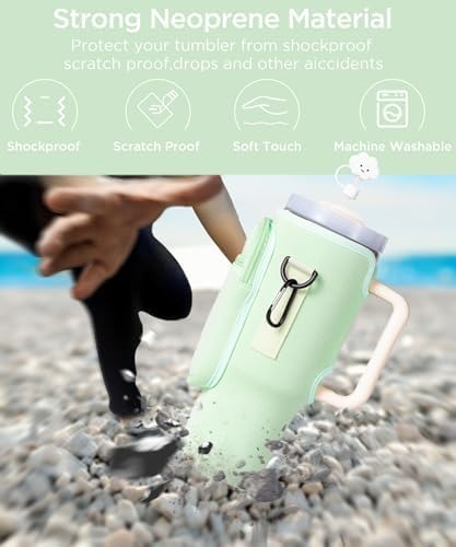 dabria Water Bottle Carrier Bag with Phone Pocket for Stanley 40/30 oz Tumbler Neoprene Water Bottle Holder Pouch with Adjustable Strap Bollus with Straw Cover for Stanley Cup Accessories
