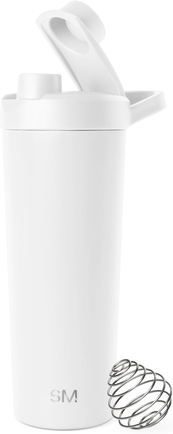 Simple Modern Stainless Steel Shaker Bottle with Ball 24oz | Metal Insulated Cup for Protein Mixes, Shakes and Pre Workout | Rally Collection | Almond Birch