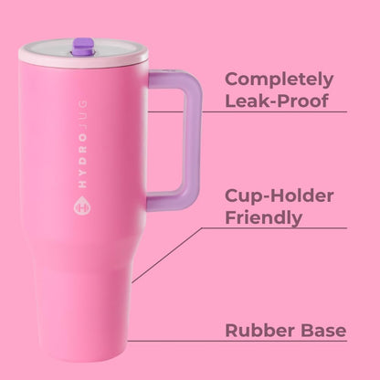 HydroJug Traveler - 40 oz Water Bottle with Handle & Flip Straw - Fits in Cup Holder, Leak Resistant Tumbler-Reusable Insulated Stainless Steel & Rubber Base - Gifts for Women & Men, Light Blue