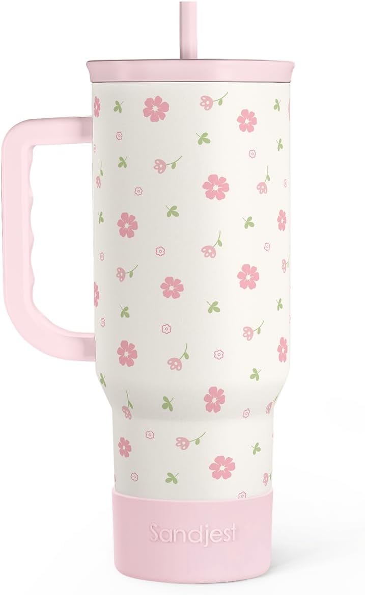 SANDJEST Pickleball 40oz Tumbler With Handle and Straw, Pickleball Queen Insulated Stainless Steel Travel Coffee Mug for Women Girls Players, Gift Idea for Birthday Christmas Mothers Day