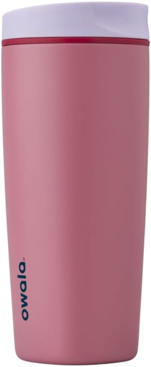 Owala SmoothSip Slider Insulated Stainless Steel Coffee Tumbler, Reusable Iced Coffee Cup, Hot Coffee Travel Mug, BPA Free 20 oz, Grey/Blue (High Dive)
