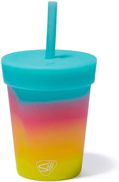 Silipint 8oz Silicone Tumbler with Straw and Lid – Unbreakable, BPA Free, Non-Toxic, Dishwasher, Microwave, Freezer Safe Tumbler Cup – Drinkware for Juice, Smoothies, Coffee (Cool Berry Crush)