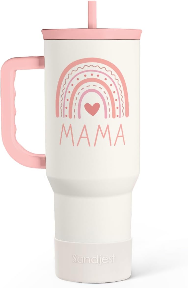 Floral Tumbler with Handle 40oz, Stainless Steel Insulated Tumblers Coffee Travel Mug Cup with Straw, Flower Coffee Cup Gifts for Women Girls, Gift for Her on Christmas Birthday Mothers Day