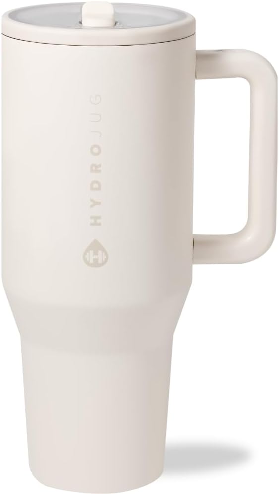 HydroJug Traveler - 40 oz Water Bottle with Handle & Flip Straw - Fits in Cup Holder, Leak Resistant Tumbler-Reusable Insulated Stainless Steel & Rubber Base - Gifts for Women & Men, Light Blue