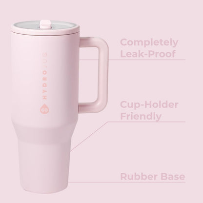 HydroJug Traveler - 40 oz Water Bottle with Handle & Flip Straw - Fits in Cup Holder, Leak Resistant Tumbler-Reusable Insulated Stainless Steel & Rubber Base - Gifts for Women & Men, Light Blue