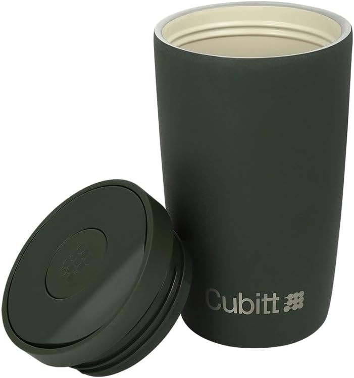 Cubitt Coffee Mug 12oz – Smart Lid, Ceramic Interior, Leak-Proof, Stainless Steel, Sand