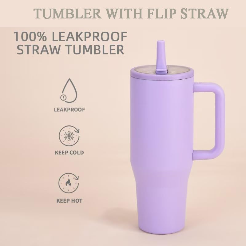40 oz Tumbler with Handle, 100% Leakproof Insulated Tumbler with Lid and Straw, Stainless Steel Travel Mug, Water Bottle with Flip Straw, Keep Drinks Cold or Hot, Black