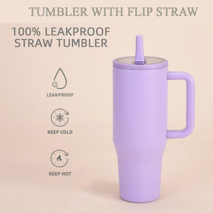40 oz Tumbler with Handle, 100% Leakproof Insulated Tumbler with Lid and Straw, Stainless Steel Travel Mug, Water Bottle with Flip Straw, Keep Drinks Cold or Hot, Black