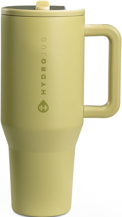 HydroJug Traveler - 40 oz Water Bottle with Handle & Flip Straw - Fits in Cup Holder, Leak Resistant Tumbler-Reusable Insulated Stainless Steel & Rubber Base - Gifts for Women & Men, Light Blue