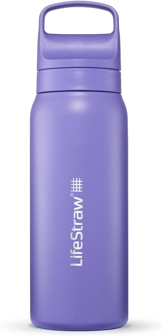 LifeStraw Go Series — Insulated Stainless Steel Water Filter Bottle for Travel and Everyday Use Removes Bacteria, Parasites and Microplastics, Improves Taste, 1L Aegan Sea