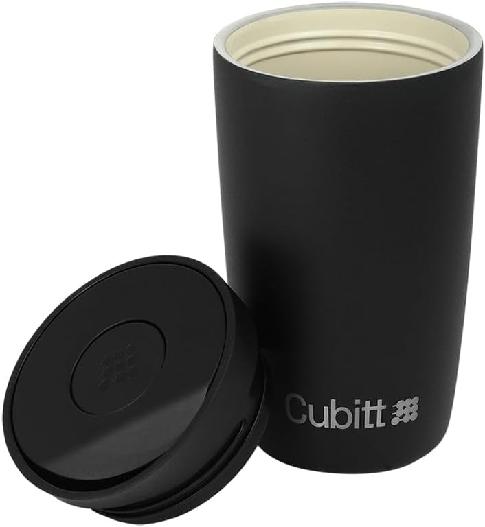 Cubitt Coffee Mug 12oz – Smart Lid, Ceramic Interior, Leak-Proof, Stainless Steel, Sand
