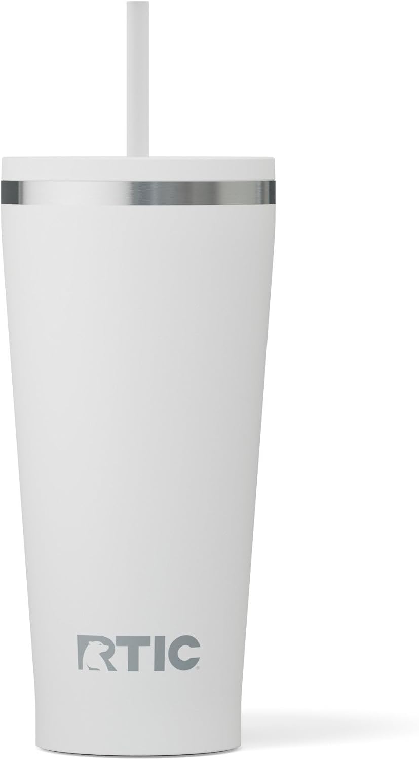 RTIC 20oz Everyday Tumbler Insulated Stainless Steel Portable Travel Coffee Cup with Straw, Ceramic Lining, Spill-Resistant Lid, BPA-Free, Hot and Cold Drink, Beach