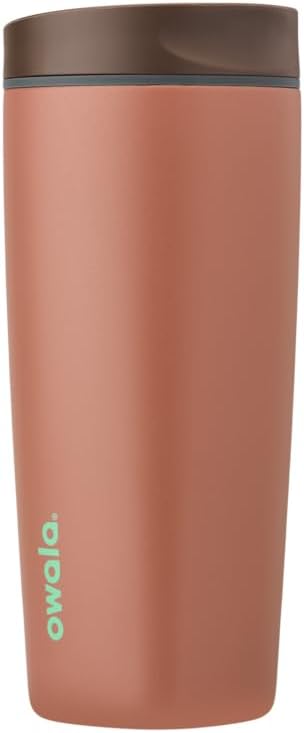 Owala SmoothSip Slider Insulated Stainless Steel Coffee Tumbler, Reusable Iced Coffee Cup, Hot Coffee Travel Mug, BPA Free 20 oz, Grey/Blue (High Dive)