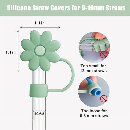 Flower Straw Covers Toppers for Stanley Cups 30&40 Oz Tumbler with Handle Accessories 4PCS Silicone Straw Caps Reusable Straws Tips Protectors for Stanley Cup 10mm 0.4in Straws,Off White