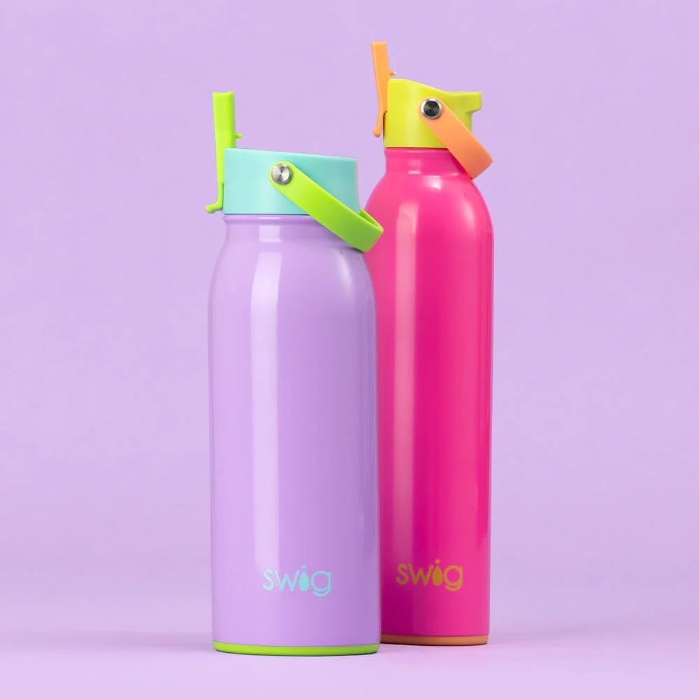 Swig Life 36oz Insulated Water Bottle, Travel Water Bottle with Straw and Lid, Cup Holder Friendly, Stainless Steel (Pickleball)