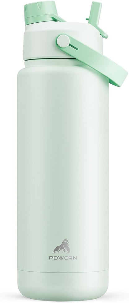 POWCAN 26 oz Insulated Water Bottle with 2-in-1 Straw and Spout Lid, Keep Cold 24H, Leak-Proof, Fits in Car Cup Holder, Stainless Steel Water Bottle for Sports, Travel, and School (Mint)